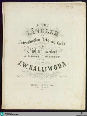 Drei Ländler mit Introduction, Trio und Coda : für Violine concertant mit Begleitung des Pianoforte; op. 237