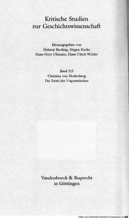 Die Partei der Unparteiischen : der Liberalismus der preussischen Richterschaft ; 1815 - 1848/49