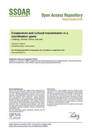 Cooperation and cultural transmission in a coordination game