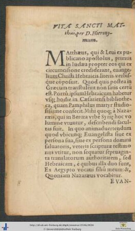 Vita Sancti Matthæi per Dominum Hieronymum