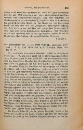 479-480 [Rezension] Windisch, Hans, Der Hebräerbrief