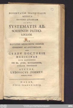 Dissertatio Inavgvralis Medica Sistens Qvaedam Circa Systematis Absorbentis Pathologiam