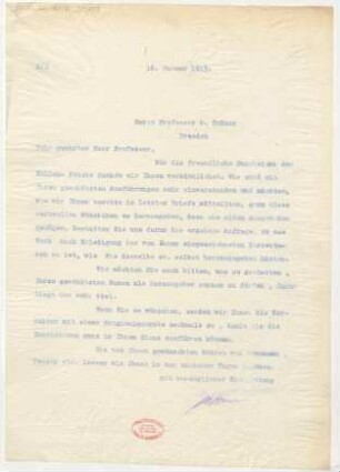 Brief an Otto Thümer : 16.01.1913