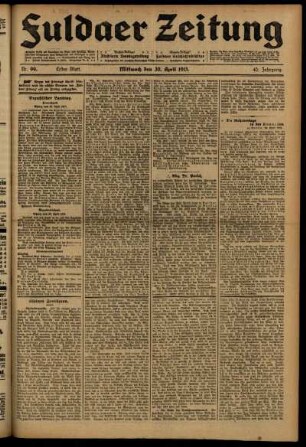 Erste Ausgabe vom Mittwoch, den 30. April 1913.