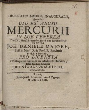 Disputatio Medica Inauguralis, Quam De Usu Et Abusu Mercurii In Lue Venerea