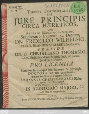 Theses Inaugurales, De Iure Principis Circa Haereticos