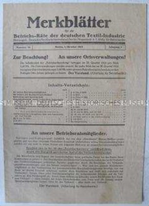 Mitteilungsblatt für Betriebs-Räte der Textil-Industrie