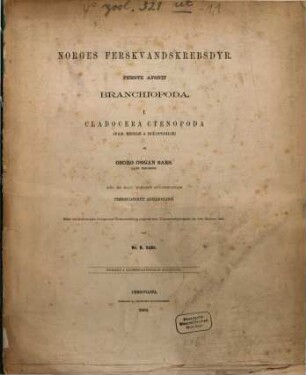 Norges Ferskvandskrebsdyr, 1,1. Afsnit 1, Branchiopoda ; 1, Cladocera ctenopoda (fam. Sididae & Holopedidae)