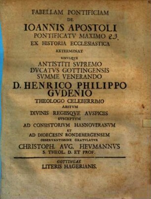 Fabella pontificia de Joannis apost. pontificatu maximo, ex historia eccles. exterminata : programma