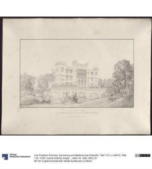 Sammlung architektonischer Entwürfe. Tafel 127 ( = Heft 23, Tafel 139, 1835): Kurnik (Kórnik), Regierungsbezirk Posen (Województwo Wielkopolskie). Umbauentwurf zum Schloss. Perspektivische Ansicht
