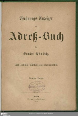 7.1874: Adreßbuch der Stadt Görlitz