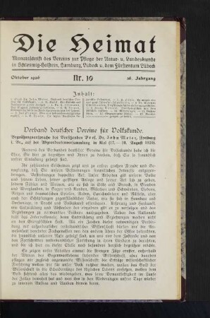 Oktober 1926. Nr. 10. 36. Jahrgang.