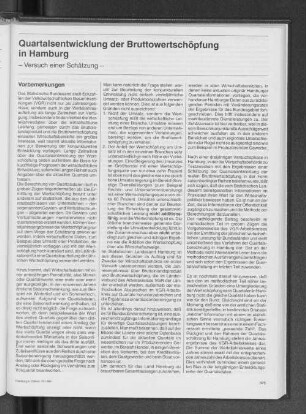 Quartalsentwicklung der Bruttowertschöpfung in Hamburg : Versuch einer Schätzung
