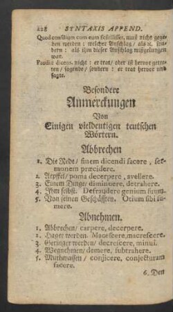 Besondere Anmerckungen Von einigen vieldeutigen teutschen Wörtern