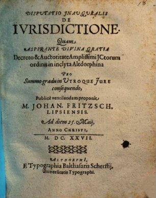 Disputatio Inauguralis De Iurisdictione