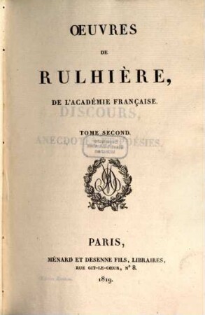 Oeuvres de Rulhière, de l'Académie Française, 2