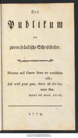 Das Publikum an zween fränkische Schriftsteller.