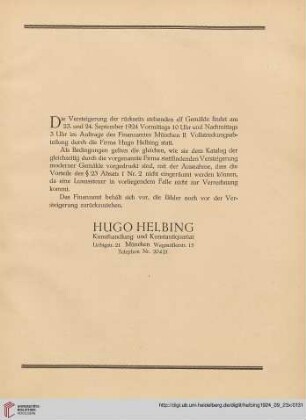 Die Versteigerung der rückseits stehenden elf Gemälde [...] (Nr. 114a-672)