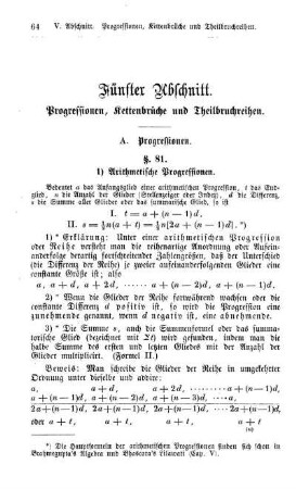 Fünfter Abschnitt. Progressionen, Kettenbrüche und Theilbruchreihen.