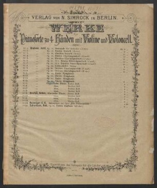 Vierte Symphonie : für Clavier zu vier Händen, Violine und Violoncell : op. 98