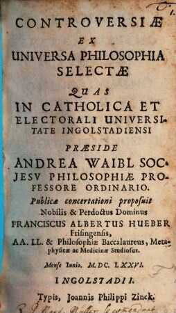 Controversiae Ex Universa Philosophia Selectae