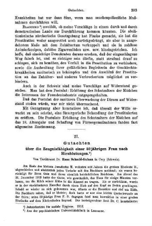 393-398, Gutachten über die Zeugnisfähigkeit einer 59jährigen Frau nach Hirnblutungen