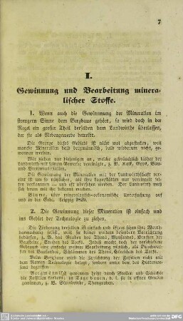 I. Gewinnung und Bearbeitung mineralischer Stoffe