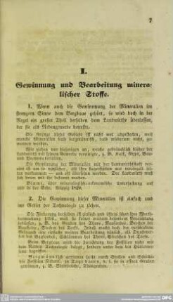 I. Gewinnung und Bearbeitung mineralischer Stoffe