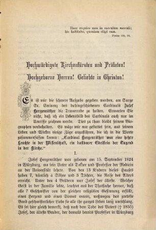 Trauerrede beim Leichenbegängnisse Sr. Eminenz, des Cardinals Josef Hergenröther : in der Stiftskirche zu Mehrerau, Ord. Cist. am 7. Oktober 1890