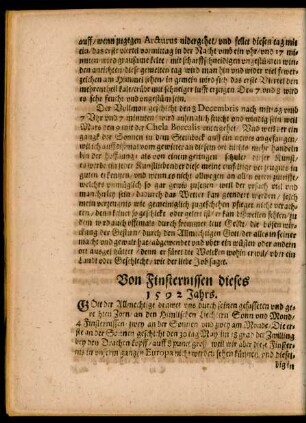 Von Finsternissen dieses 1592 Jahrs.