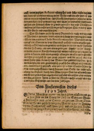 Von Finsternissen dieses 1592 Jahrs.