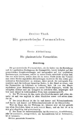 Erste Abtheilung. Die planimetrische Formenlehre. Einleitung.