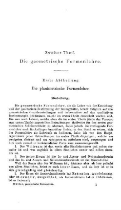 Erste Abtheilung. Die planimetrische Formenlehre. Einleitung.