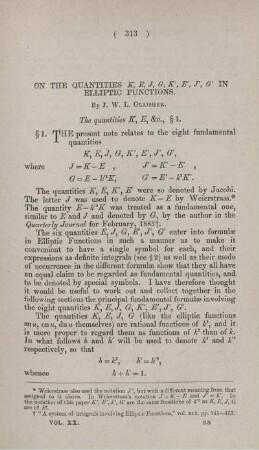 On the quantities K, E, J, G, K', E', J', G' in elliptic functions.