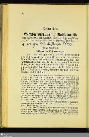 Dritter Teil. Gebührenverordnung für Rechtsanwälte