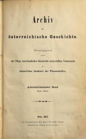 Archiv für österreichische Geschichte. 48, 48. 1872