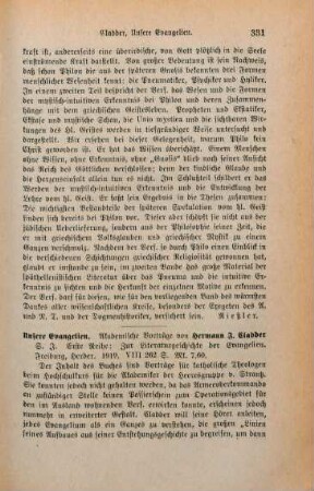 331-333 [Rezension] Cladder, Hermann J., Zur Literaturgeschichte der Evangelien