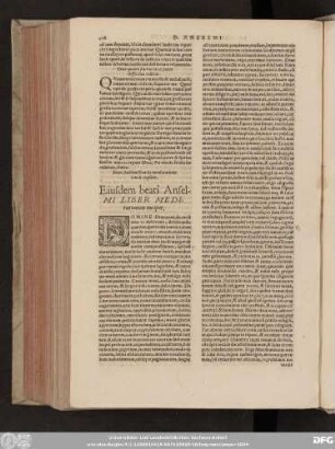 Beati Anselmi liber de mensuratione crucis explicit. Eiusdem beati Anselmi Liber Meditationum incipit.