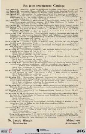 Bis jetzt erschienene Cataloge