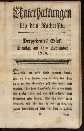 Dreyzehntes Stück. Dienstag am 12ten September 1769.