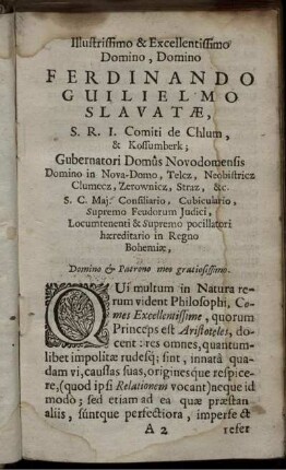 Widmung an Ferdinandus Guilielmus Slavata