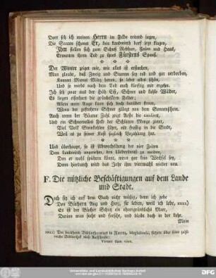 F. Die nützliche Beschäftigung auf dem Lande und Stadt.