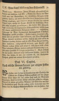 Das VI. Capitel. Noch etliche Anmerckungen zur obigen Historie gehörig.