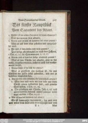 Das fünfte Hauptstück Vom Sacrament des Altars.