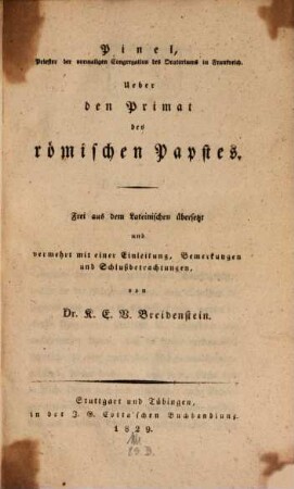 Ueber den Primat des römischen Papstes
