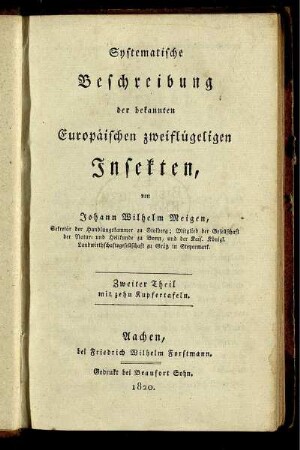 Th. 2, Text: Systematische Beschreibung der bekannten Europäischen zweiflügeligen Insekten. Zweiter Theil, Text