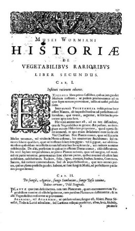 Musei Wormiani Historiae de Vegetabilibus Rarioribus Liber Secundus