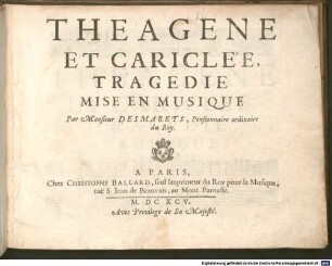 THEAGENE ET CARICLÉE : TRAGEDIE MISE EN MUSIQUE