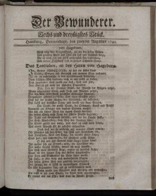 Sechs und dreyßigstes Stück. Hamburg, Donnerstags, den zweyten Augustus 1742.