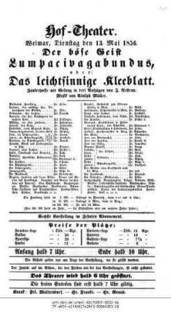 Der böse Geist Lumpacivagabundus, oder: Das leichtsinnige Kleeblatt